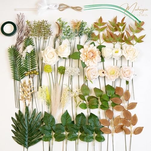 Vintage Style Artificial Flowers and Greenery Combo Box Set, Fake Champagne gallery