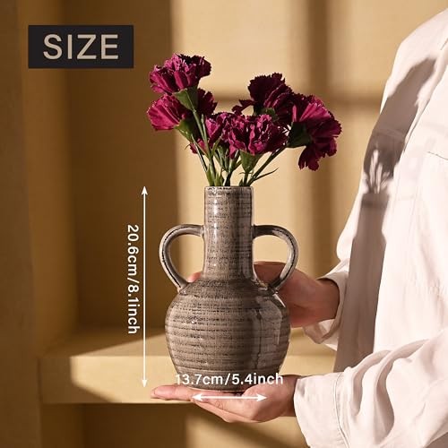 Ceramic Vase for Home Decor, 8.1'' Rustic Grey Vases for Flowers, Gray gallery