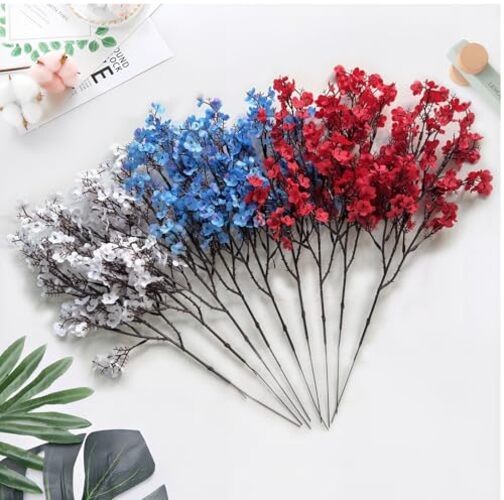 9Pcs 4th of July Baby's Breath Artificial Flowers, Red White Blue Silk, gallery