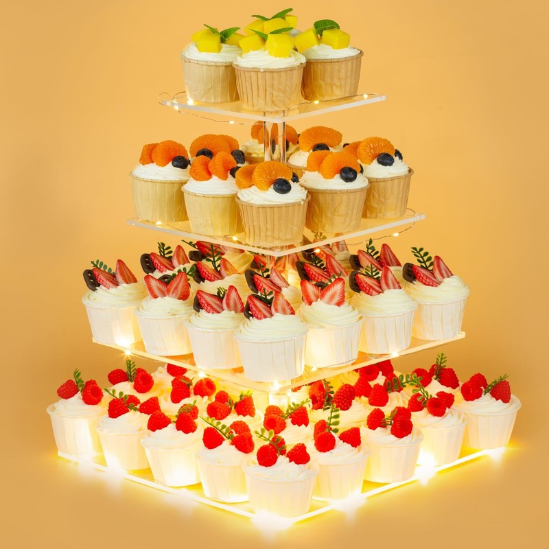 HENABLE 4 Tier Premium Cupcake Stand Cupcake Holder, Acrylic Cupcake Tower wi…