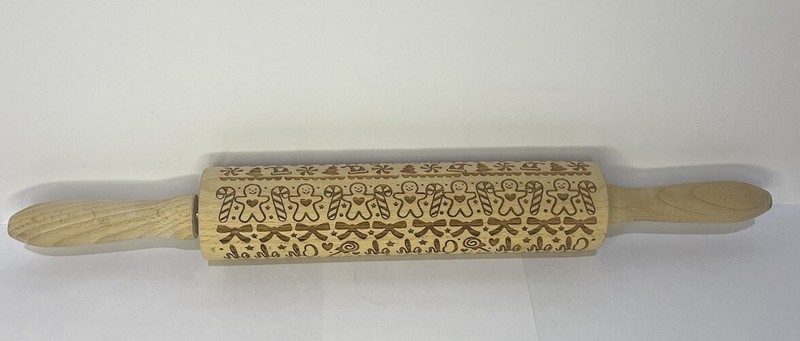 Christmas Designs Wooden Embossed Rolling Pin Pastry Cookies 15”