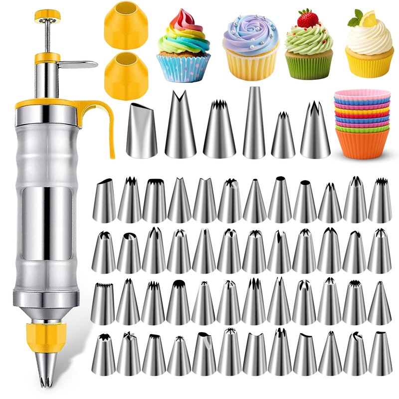Dessert Decorating Syringe Set, Frosting Piping Kit Stainless Steel Cake Deco…
