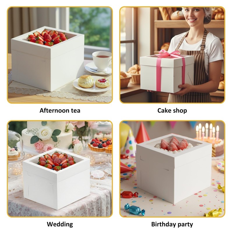 Moretoes 3 Pack Cake Boxes 12x12x8 Inch, Bakery Containers with Large Window,... gallery