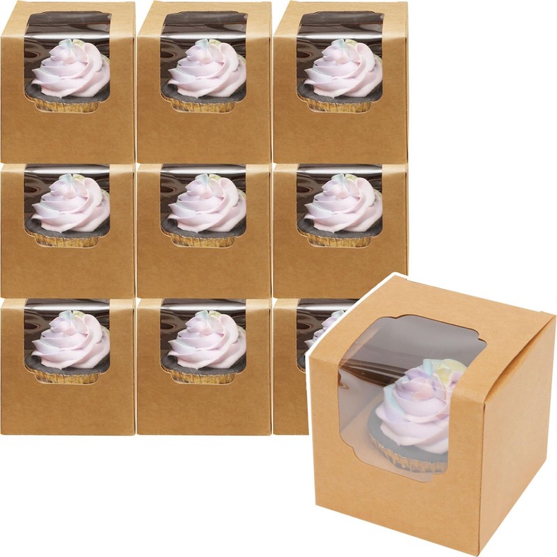 Autopop Up Cupcake Boxes 100packs Individual Cupcake Container Brown Kraft 3.5″