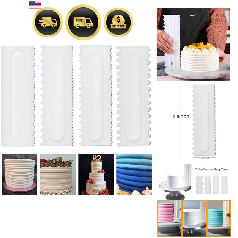 4 Pcs/set Cake Scraper Decorating Plastic Sawtooth Comb Mousse Butter Cream C…