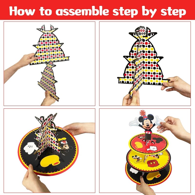 3-Tier Mickey Cupcake Stand& Toppers Wrappers Cartoon Mouse Birthday Party decor gallery