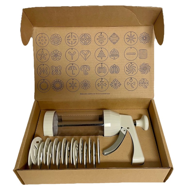 Pampered Chef Cookie Press 1525 White 16 Design Discs Complete Tested Box
