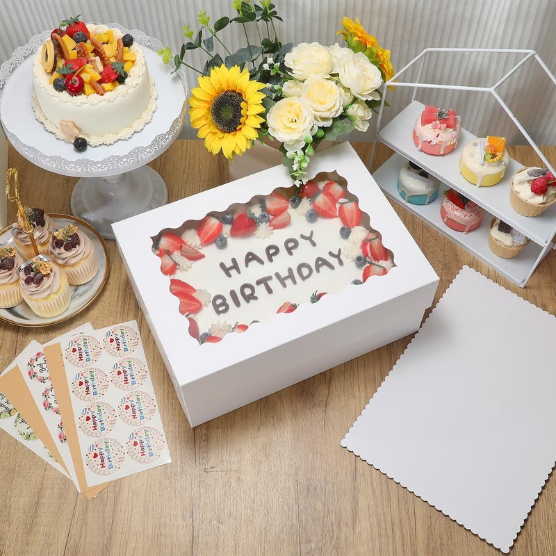 14x10x6 In Cake Boxes, 16 Pcs White Bakery Boxes with Large Window (8 Boxes &... gallery