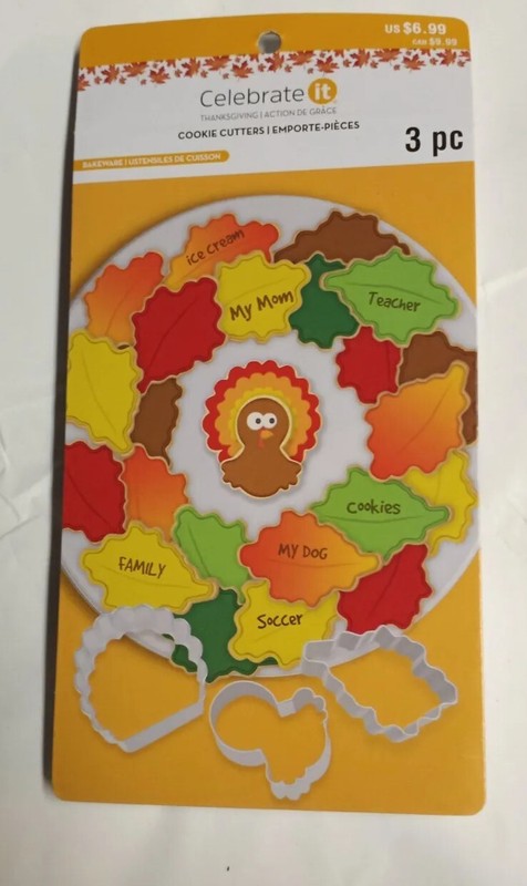 Celebrate It Thanksgiving Cookie Cutters Set of 3 Turkey Leaf Shapes~New