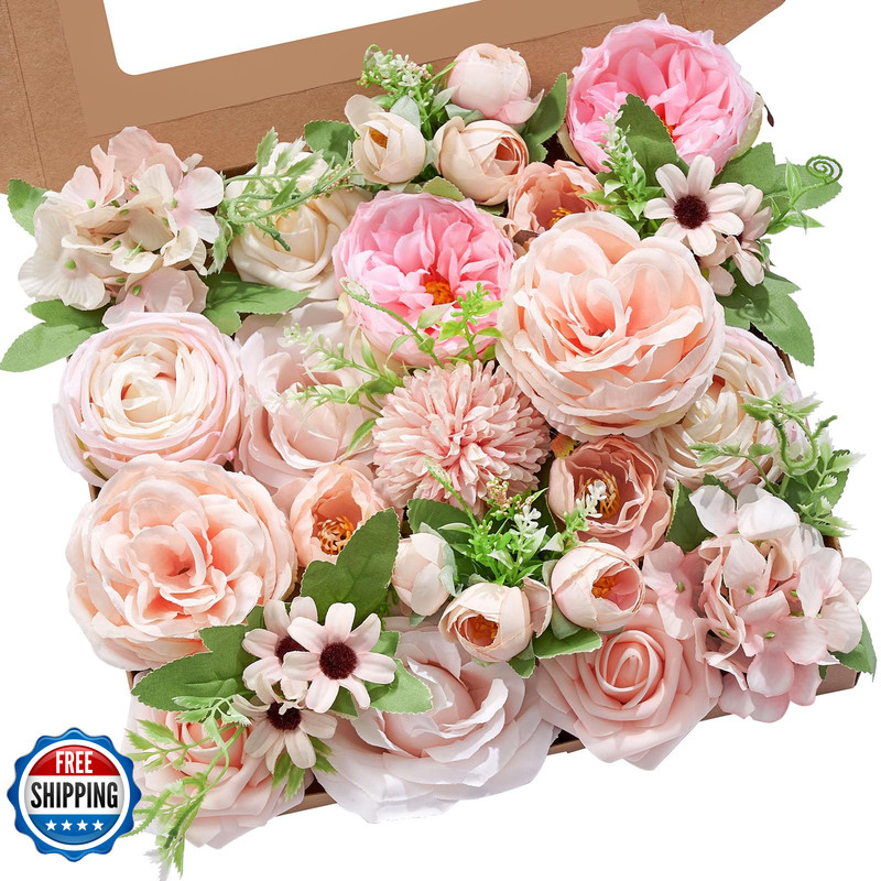 Serwalin 2Pcs Artificial Flowers Wedding Dusty Rose Flowers Silk Flowers Fake