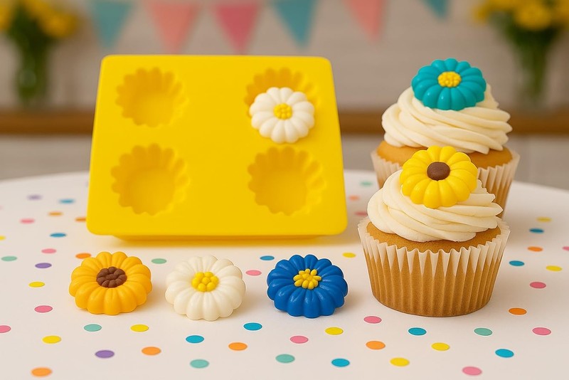 EDELAINE'S Silicone Molds - 4 Cavity Daisy or Sunflower for Cream Cheese Mint... gallery