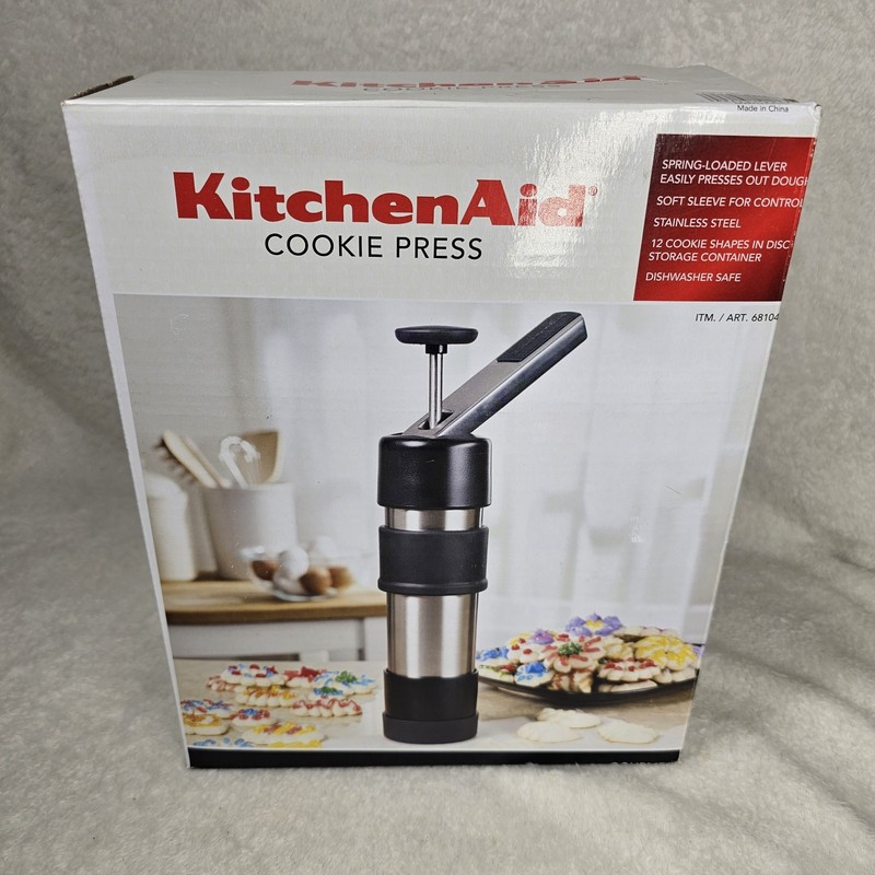 KitchenAid Cookie Press, 12 Shapes, Stainless Steel, Model 681041 New Open Box