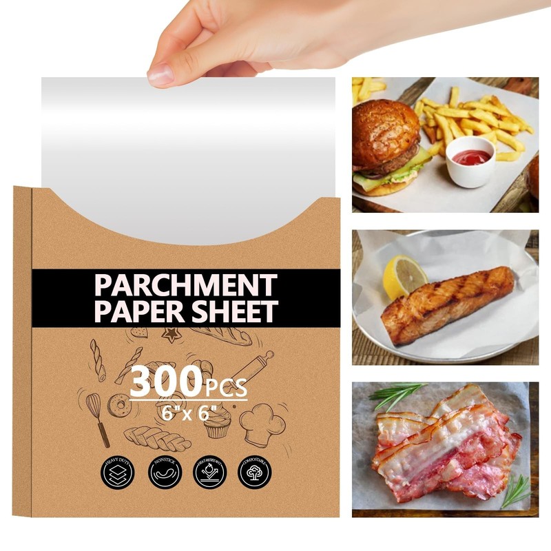 300PCS Thickened Precut Parchment Paper Sheets, 6×6 In Non-Toxic Burger Pap