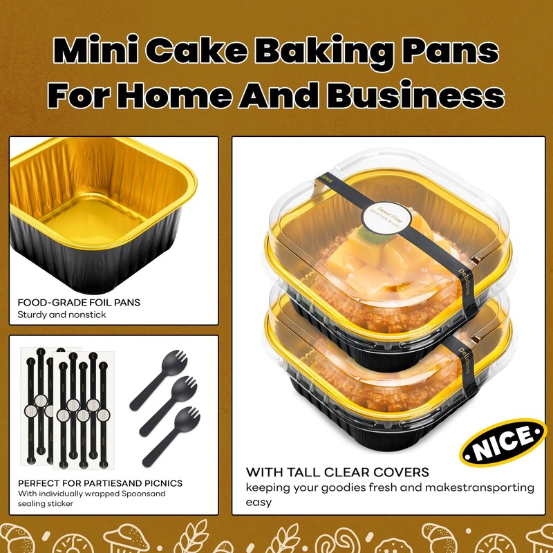 Mini Square Baking Cups with Lids and Spoons 50 Pcs Black (5oz) 5 OZ gallery