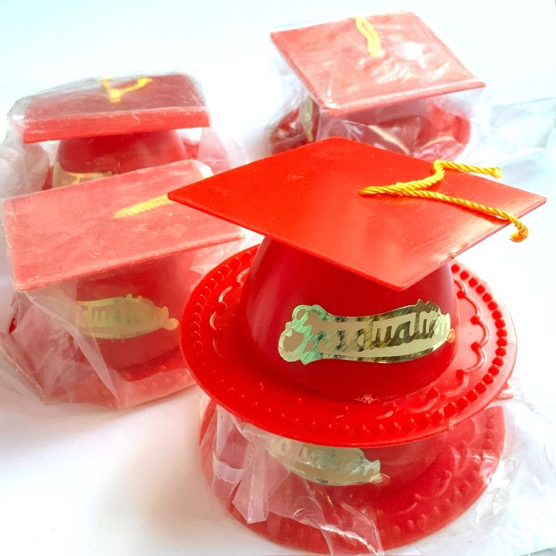 Lot of 5 Graduation Cap Red With Gold Tassel CAKE TOPPER 3.5" Base 2.5" Cap NOS gallery