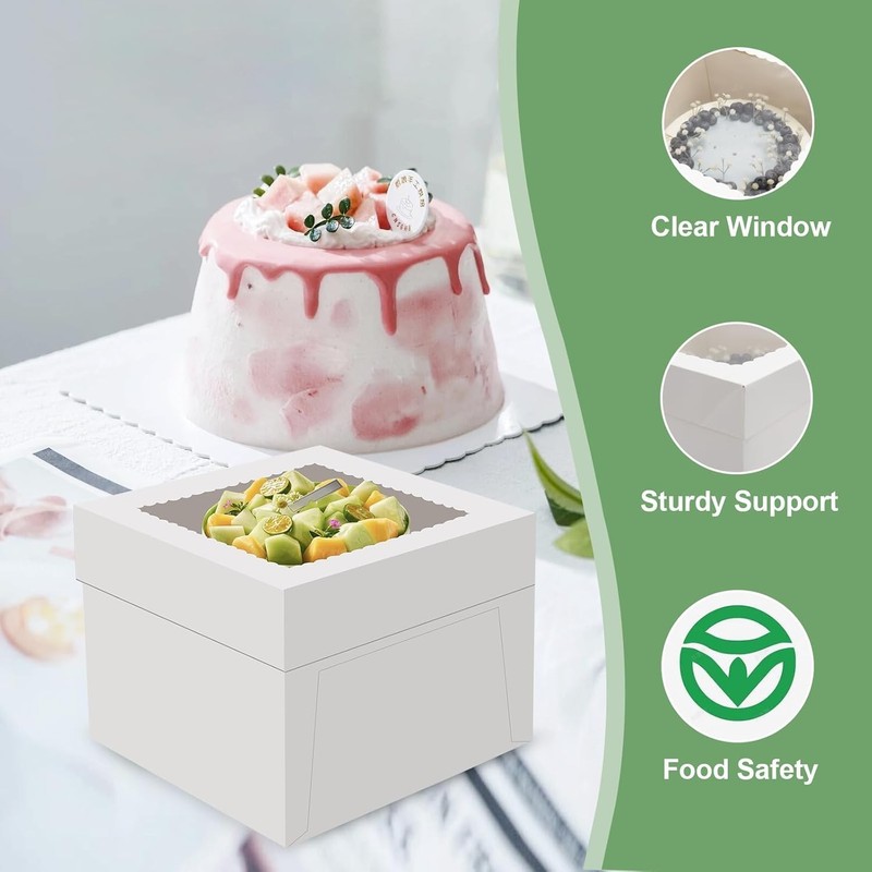 2 Pack Cake Boxes, 12x12x8 Inches Tall Cake Box with Cake Boards, White Baker... gallery