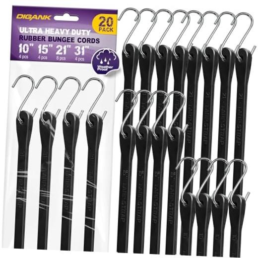 Bungee Cords with Hooks (20 Pack) Heavy Duty Outdoor Rubber Tarp Straps in