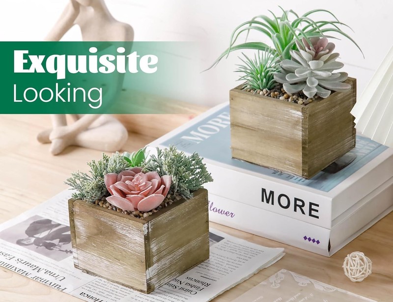 Der Rose 2 Pack Fake Plants Succulents Artificial Style A, Brown gallery
