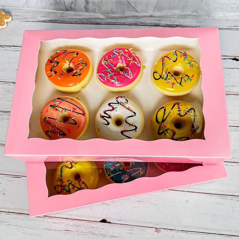 12x8x2.5 Inch Pink Auto Pop Up Bakery Pastry Donut Muffin Cookie Box 15 PCS gallery