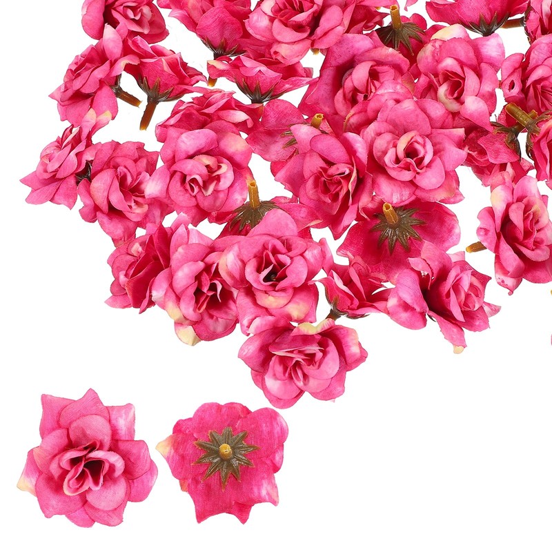 50 Pcs 1.77 Inch Artificial Roses Head Faux Flowers Wedding DIY Dark Pink