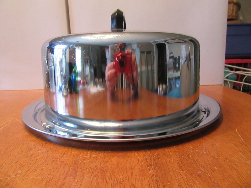 Vintage 60s 70s Stainless Steel Cake Server Plate w/ Dome Lid Cover Serving Tray gallery