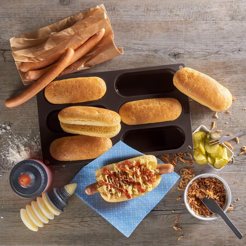 Silicone Hot Dog Buns Mold | Non-Stick Baking Pan gallery