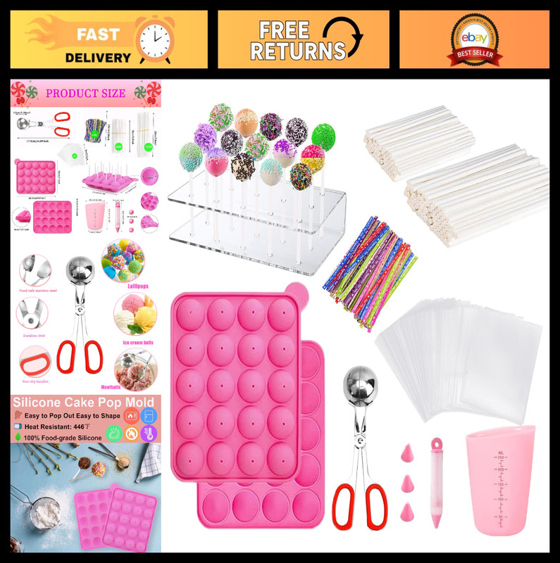 606Pcs Cake Pop Kit – Silicone Molds, Lollipop Sticks, Treat Bags & More!