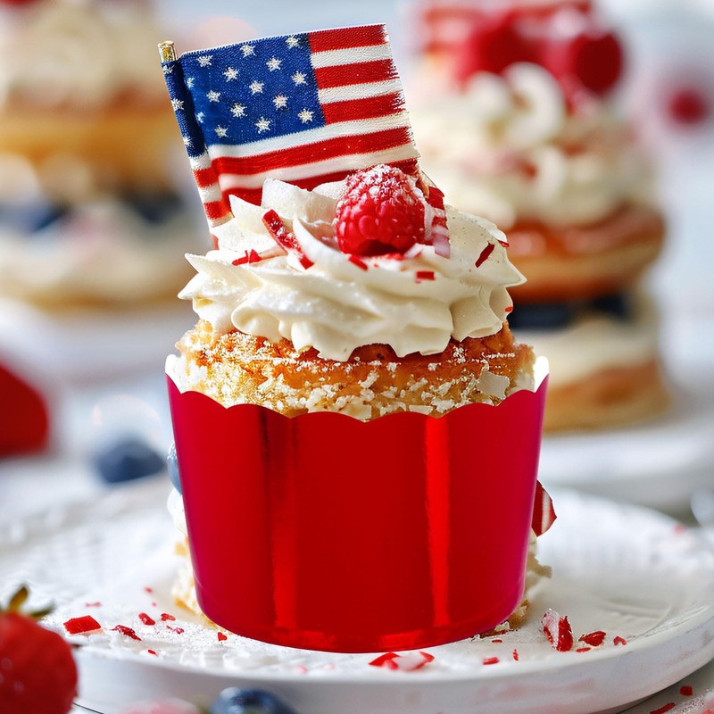 150Pcs Patriotic Baking Cups Red Blue Silver Foil Cupcake Liners Cupcake Wrap... gallery