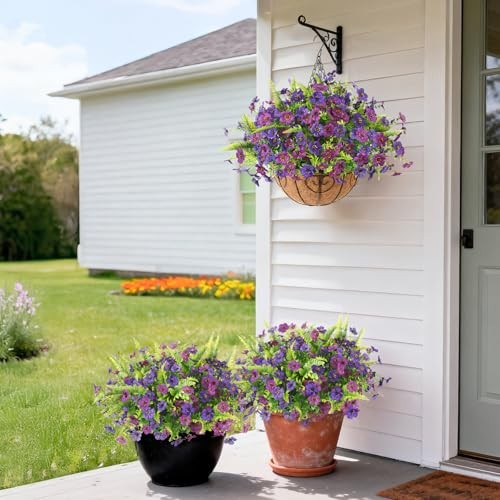 Artificial Flowers for Outdoors, 12 Bundles Light/Deep Purple and Fern gallery