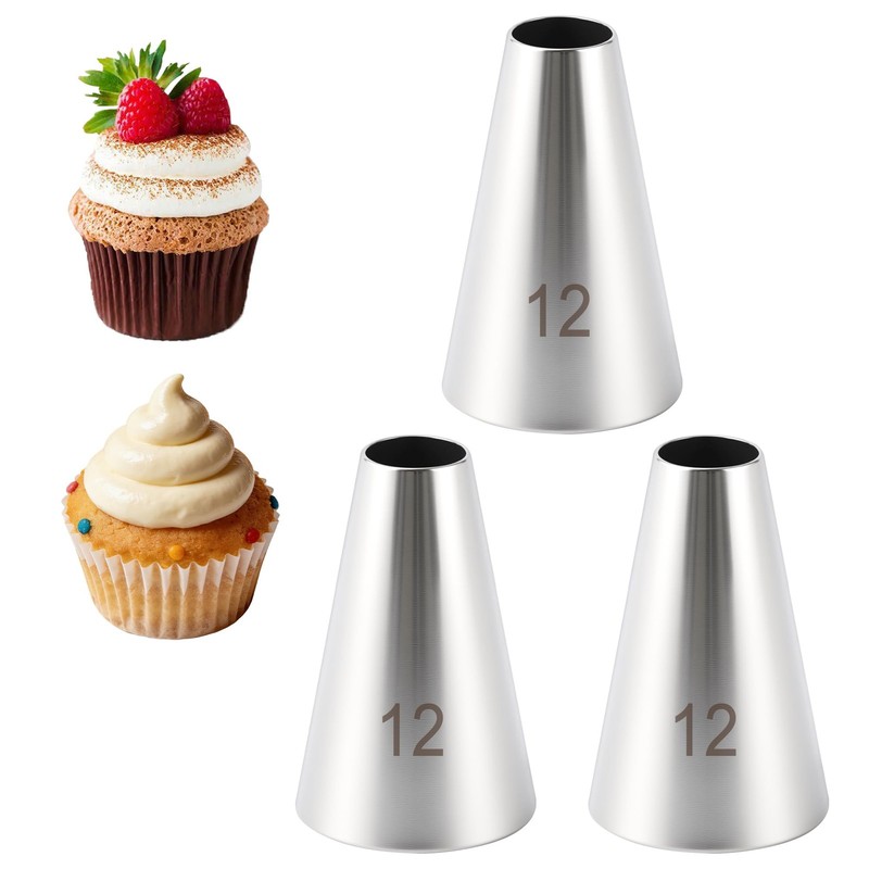 Stainless Steel #12 Round Piping Tip Reusable Icing Nozzles Baking Decor 3 PCS
