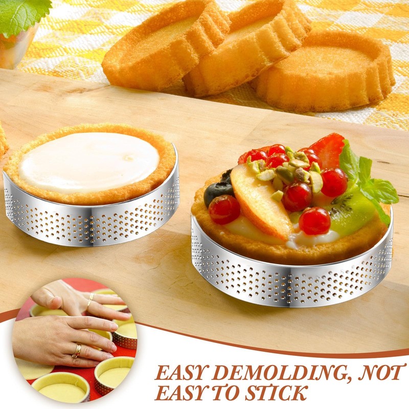 20 Pcs Perforated Tart Rings Round Stainless Steel Tart Rings for Baking gallery