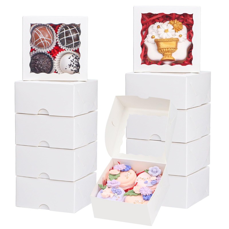 100-Pack 4X4X2 Inches Elegant White Bakery Boxes – Treat/Cookie/Truffle Boxes…