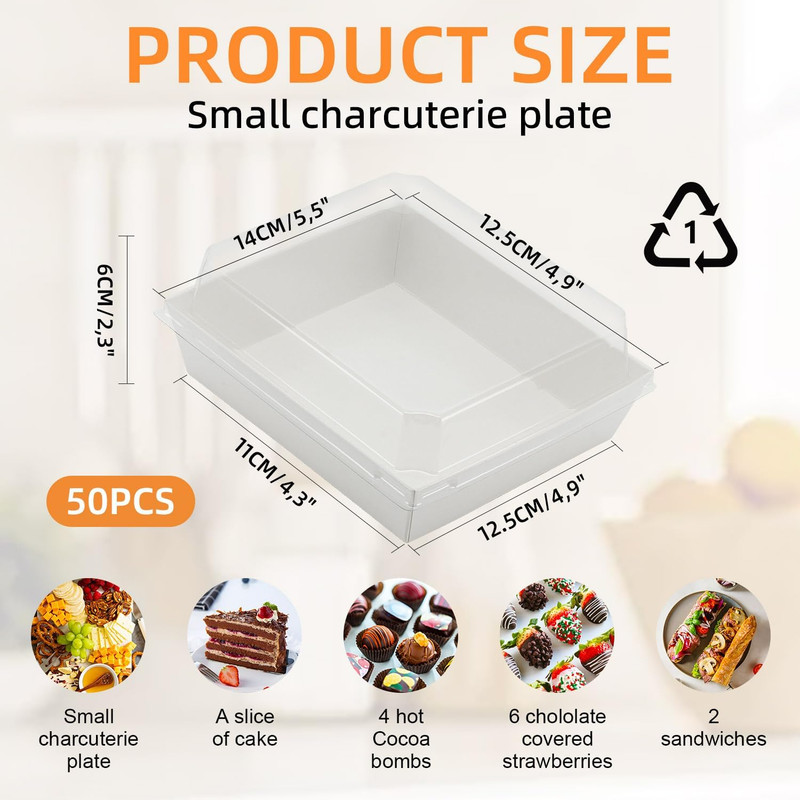 Charcuterie Boxes with Clear Lids, 5.32 X 4.92 X 2.36 Inch Dessert Boxes, Square gallery