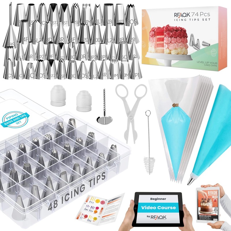 74-Pc Cake Decorating Set with 48 Piping Tips, Anti-Burst Bags & E-book Guide gallery