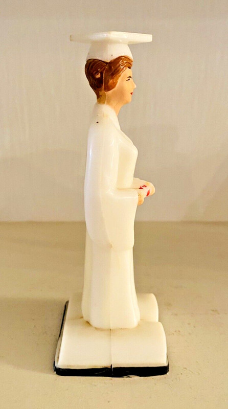Vtg Graduation Girl Cake Topper 4.75" Reddish Brown Hair Plastic 1950s 1960s gallery
