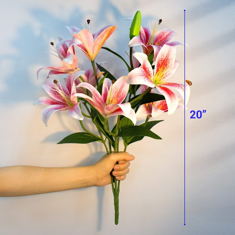 SNAIL GARDEN 12 Artifical Lily Flowers with 9 Heads 20 inches, Pink & White gallery