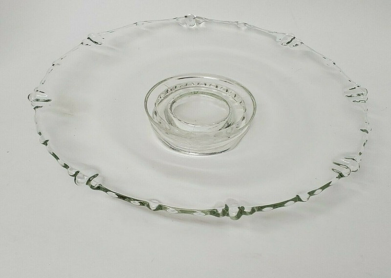 VINTAGE CAKE STAND LARGE CLEAR GLASS WEDDING CAKE PEDESTAL PASTRY PLATE 13″
