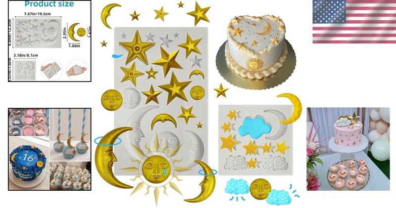 Durable Silicone Molds for Moon Star Sun Face Designs in Baking and Crafts gallery