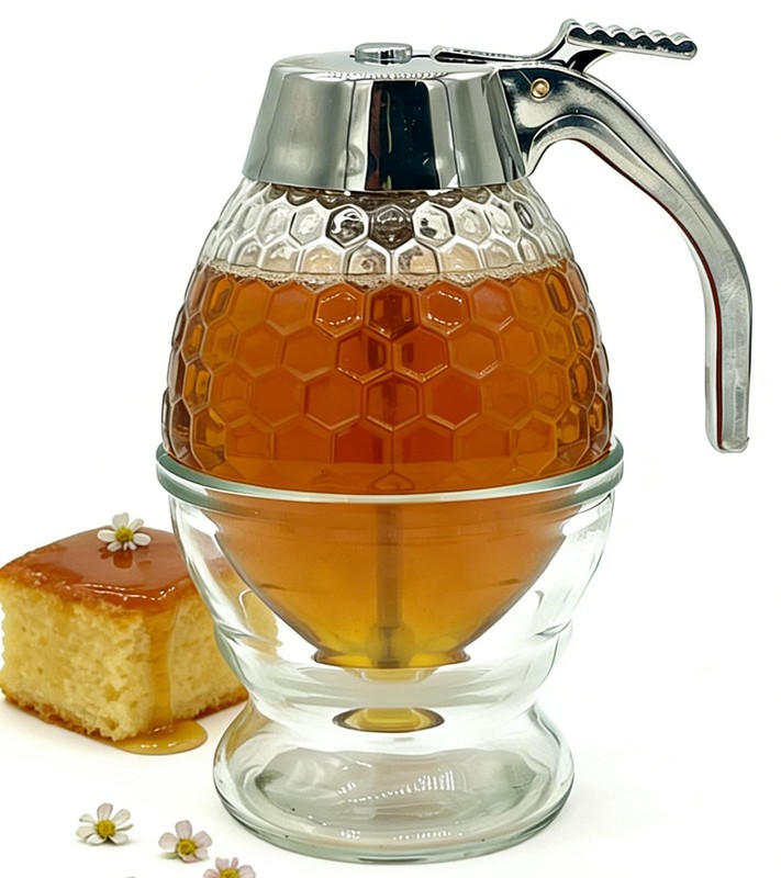 8oz Honey Dispenser, Honey Dispenser No Drip Glass with Stand, Honey Pot Bott…