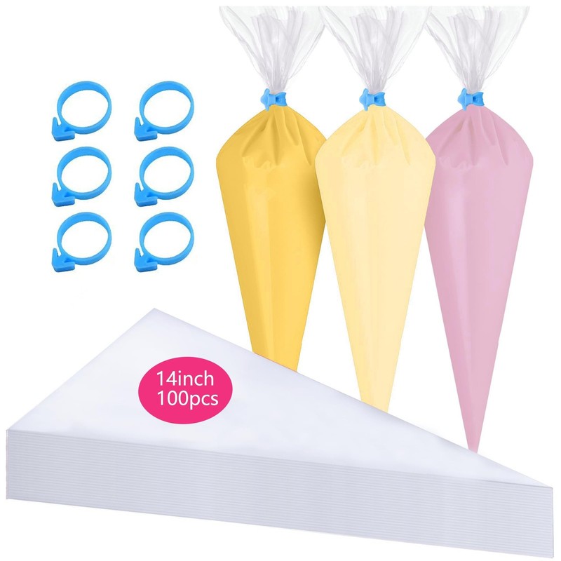 Piping Bags Disposable 14 Inch 100PCS Anti Burst Thicken Pastry Bags with 6 I…