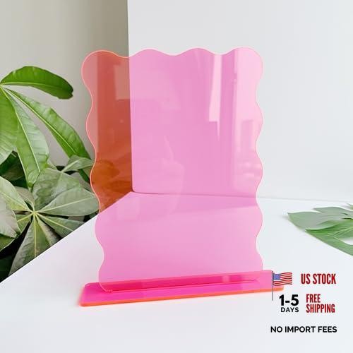 10 Pack Wavy Rectangle Sign with Base, 7 x 5 Inch, Modern DIY Table Neon Pink