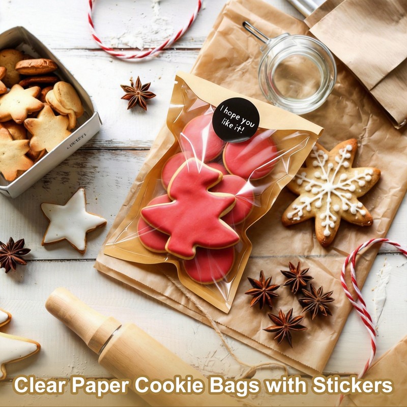 200 Pcs 5.1 x 7.5 Inch Clear Paper Cookie Bags with 240 Pcs Stickers, White gallery