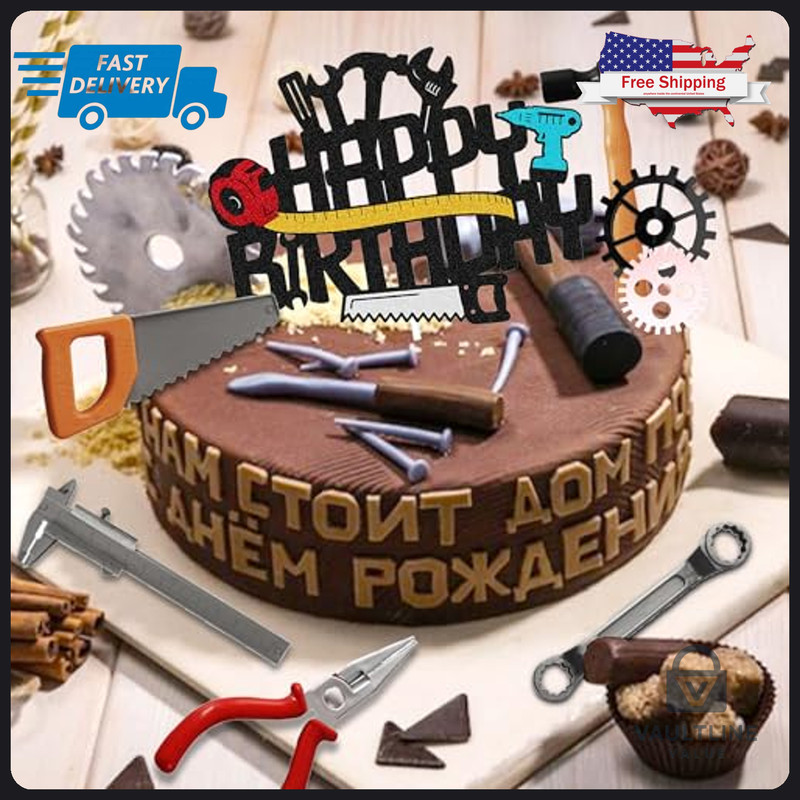 19 Piece Tool Themed Cake Topper Set for Construction Birthday Parties gallery