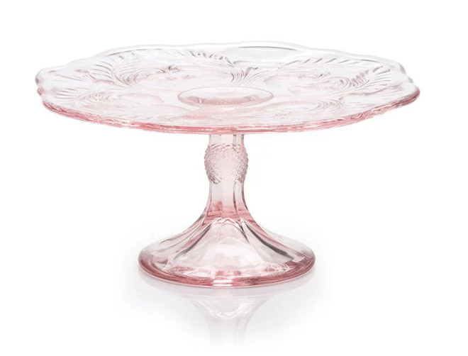 Mosser Glass Inverted Thistle Rose Cake Stand Large Pastry Tray Baker USA New