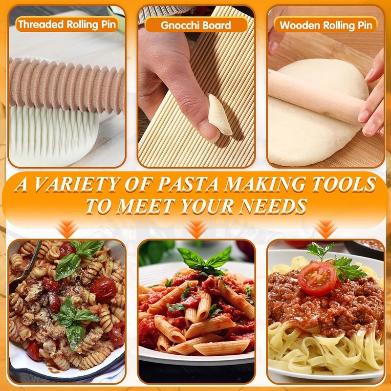 Pasta Making Tools, 10 Piece Wood Pasta Making Kit with 3 Rolling Pins, 1 Gno... gallery