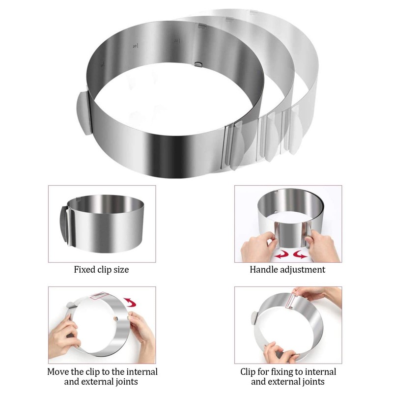 Cake Ring Mould for Baking,20cm Height,Stainless Steel Round Cake Mold Adjust... gallery