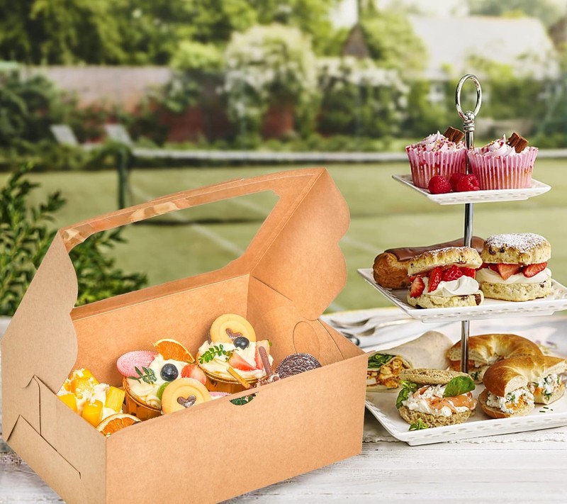 20 PCS Brown 6 Cupcake Boxes Handle Tray Window Bakery Containers 4 Inch gallery