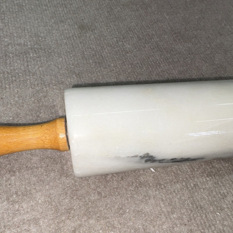 White Marbled Marble Rolling Pin w/ Wood Handles 18 in Model 4050 044050 gallery
