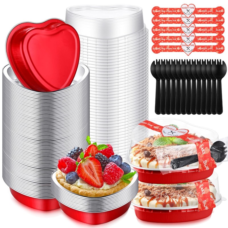 50 Sets 9 oz Valentines Day Baking Supplies Heart Shaped Cake Pans, 5.4” Hea…