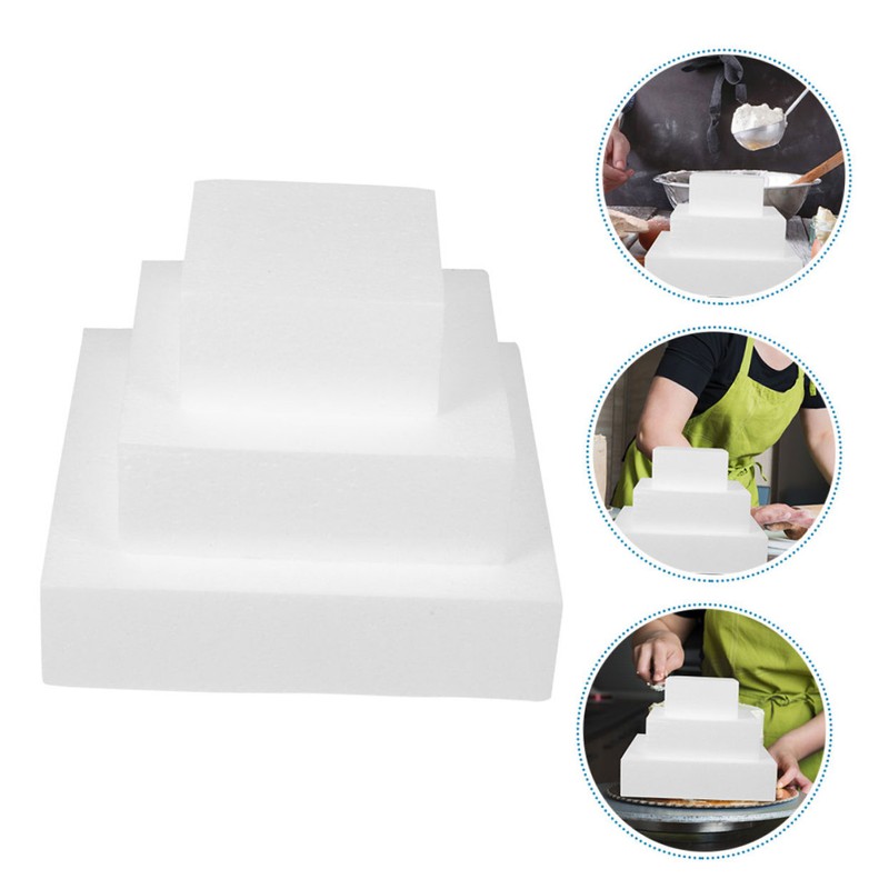 3Pcs White Foam Cake Dummy Square Practice Model for Cake Decorating Wedding DIY gallery